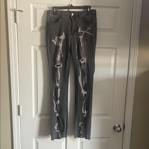 SHEIN Gray Distressed Straight Leg Jeans